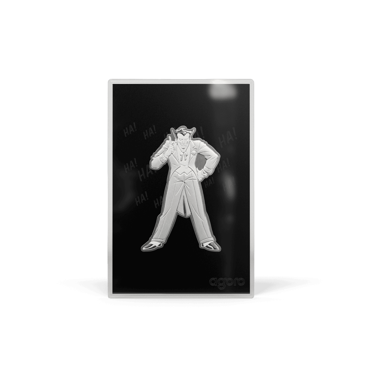 2026 Agoro Joker 1/2 oz shaped silver collectible, engraved Joker in a tailcoat with one finger raised