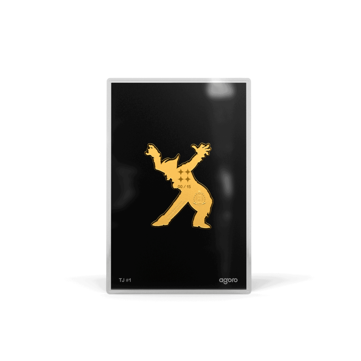 2026 Agoro Joker 1/2 oz shaped collectible, gold-colored silhouette side with four stars and a crest