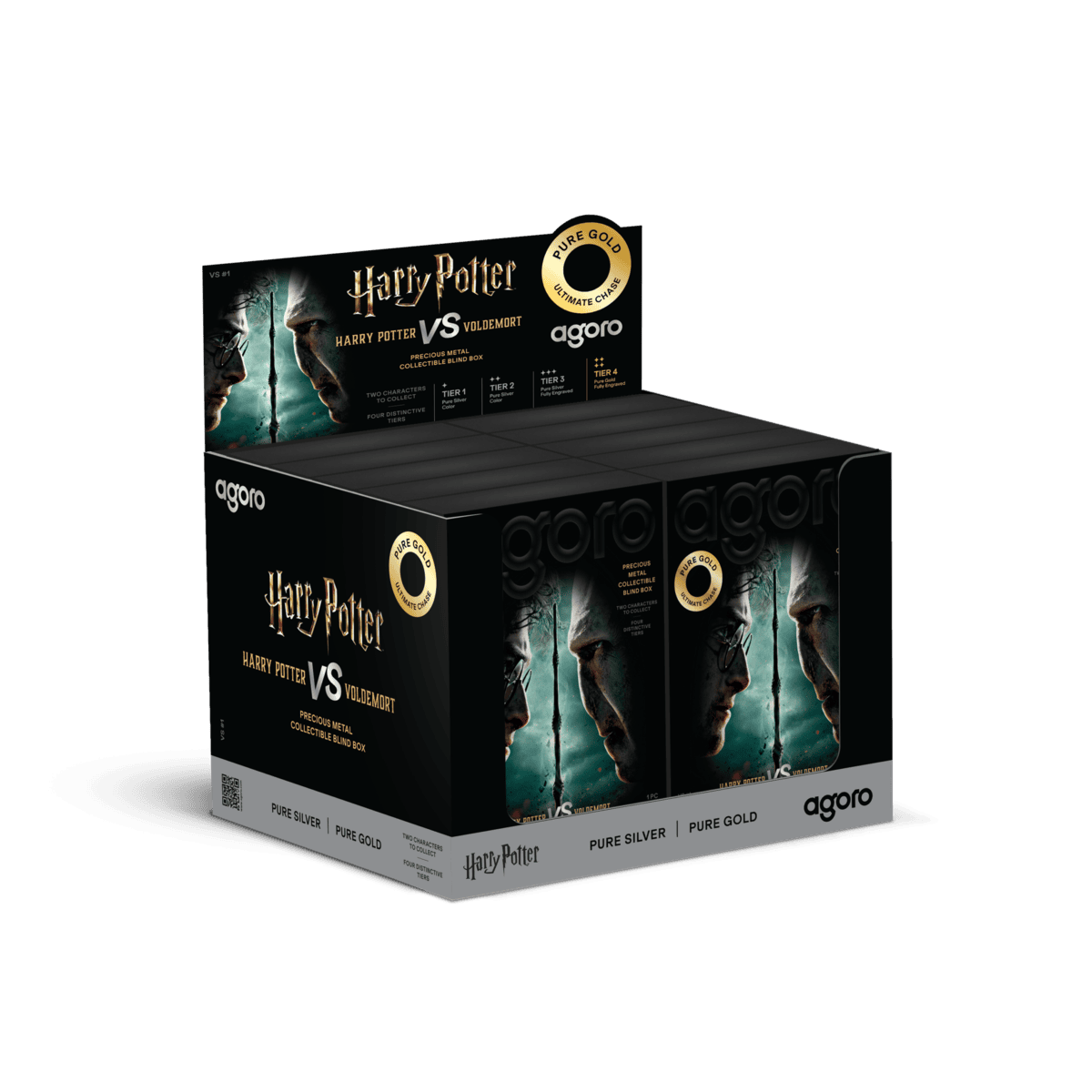 2026 Agoro Harry Potter Vs. Voldemort blind box display case, header card with wand and tier list