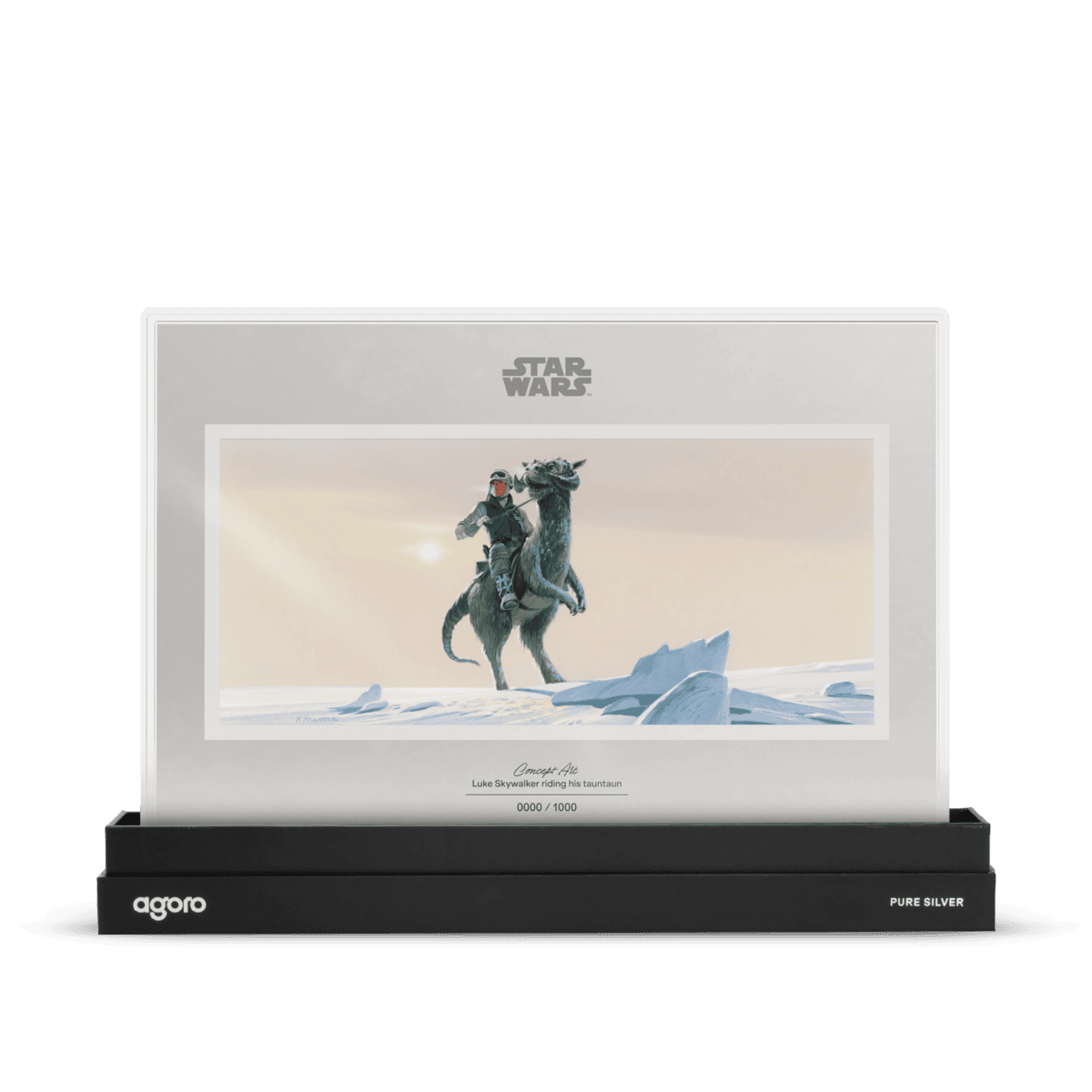 2026 Agoro Star Wars 20g silver foil standing in its black agoro base, tauntaun rider artwork facing out