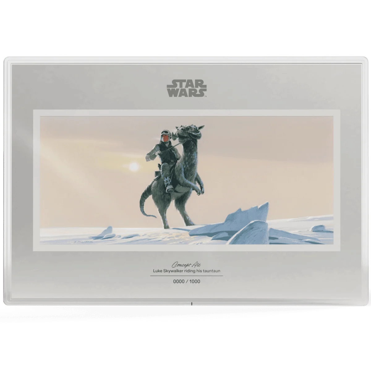 2026 Agoro Star Wars 20g silver foil, colorized artwork of Luke Skywalker riding a tauntaun across snow