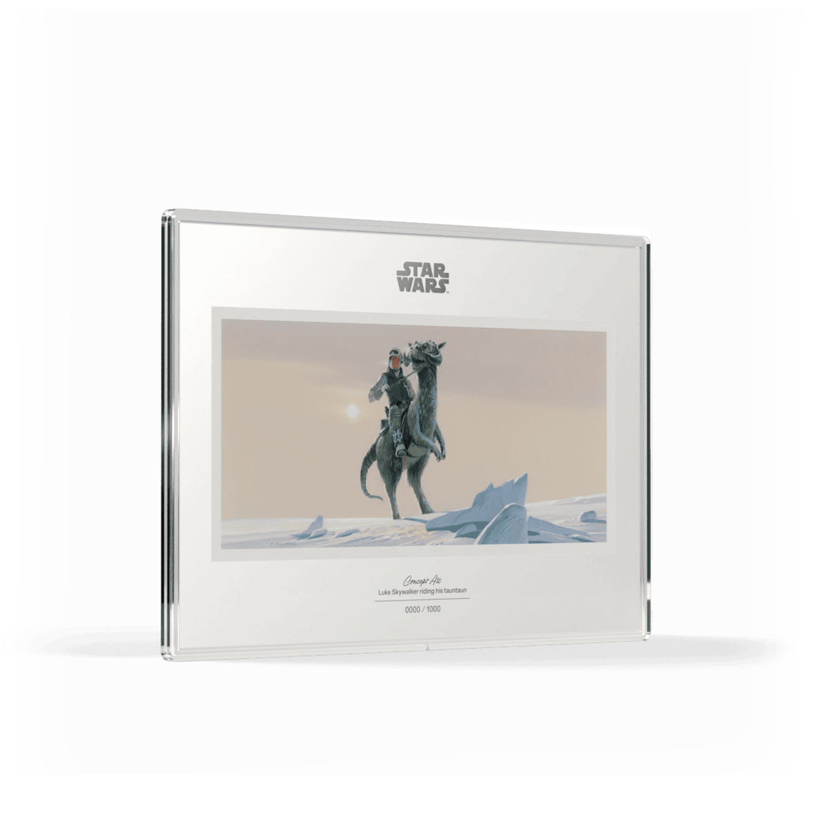 2026 Agoro Star Wars 20g silver foil, angled view, Luke Skywalker on a tauntaun under a pale sun