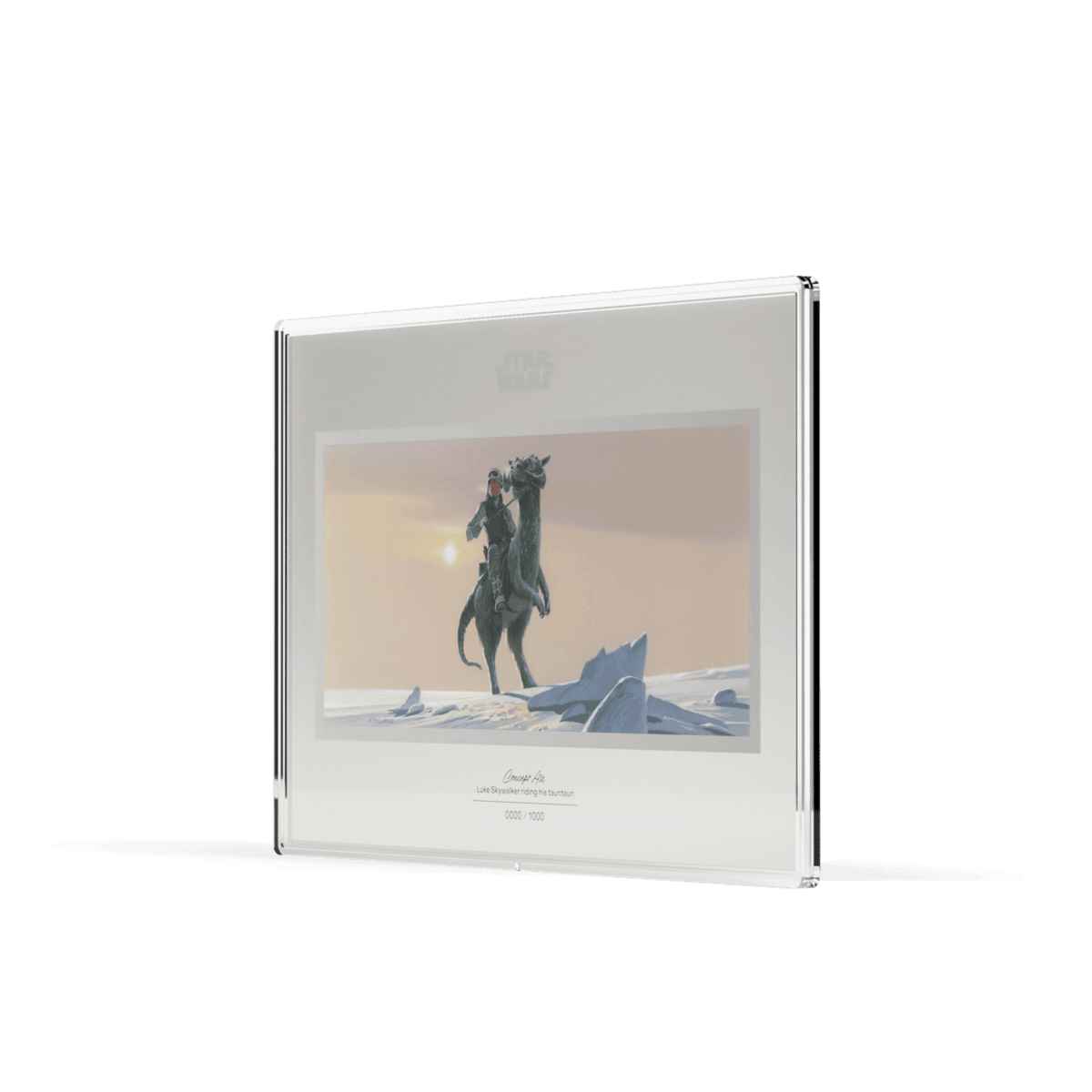2026 Agoro Star Wars 20g silver foil, angled view from the right, rider and tauntaun beside ice ridges