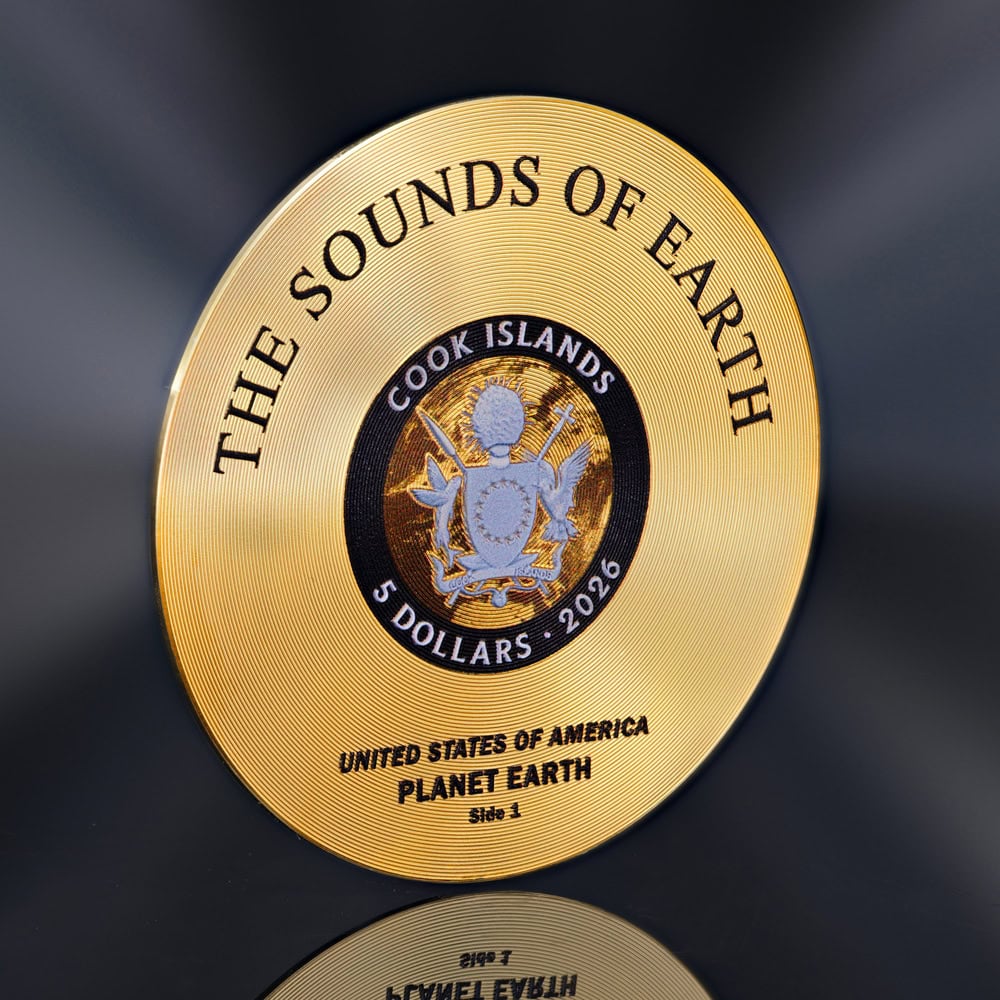 2026 Cook Islands Voyager Golden Record 1 oz Silver Proof-like Gold Plated Coin - Image 6