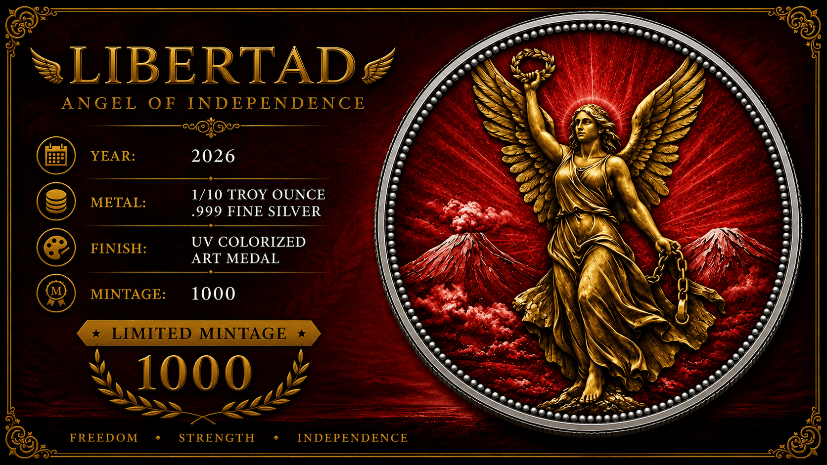 2026 United States Sun Angel 1/10oz Silver Colorized UV Medal - Image 3