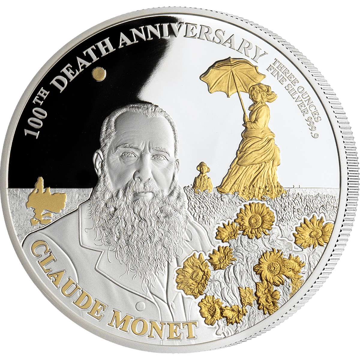 2027 Djibouti Claude Monet 3 oz Silver Coin w/ 24K Gold Plating