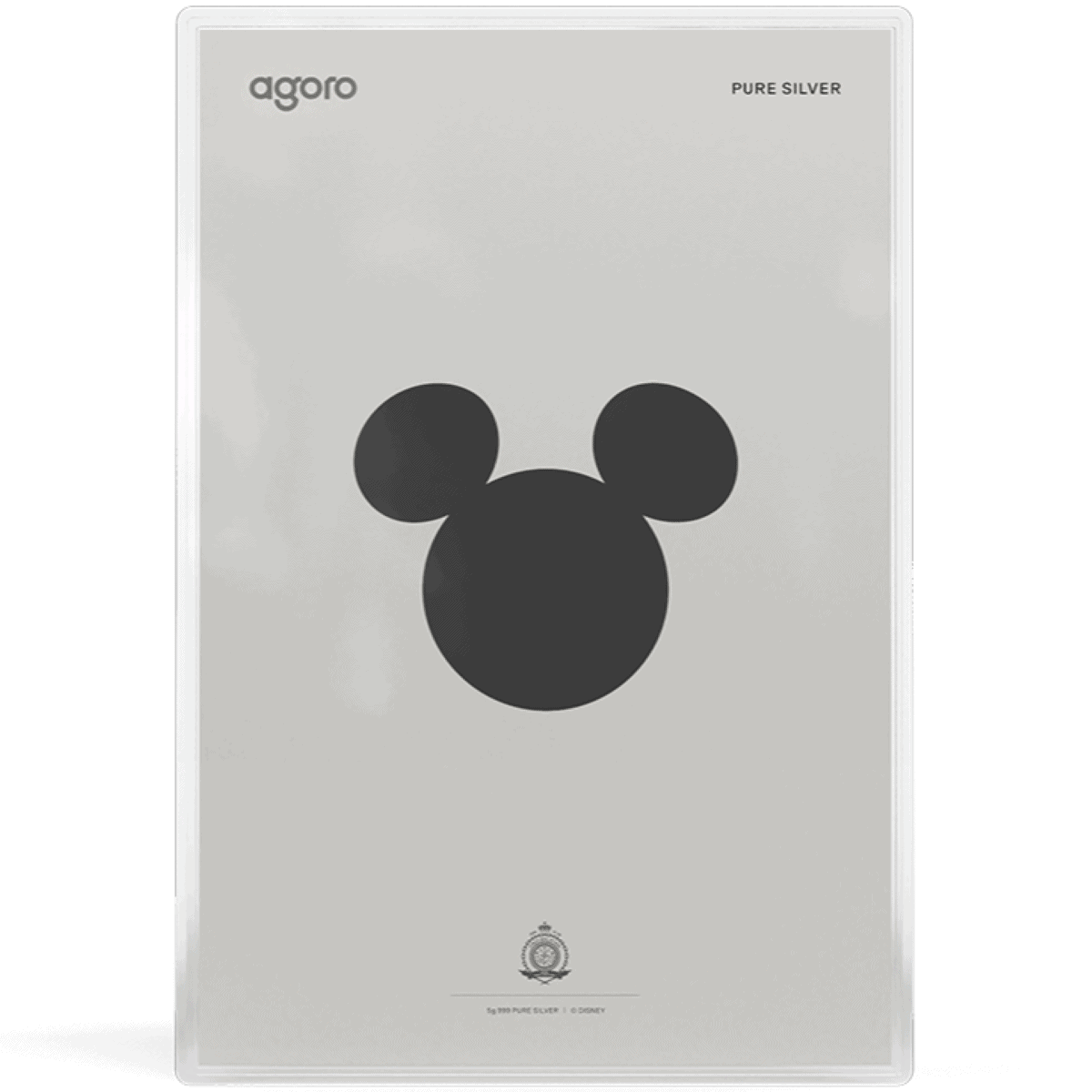 Disney Minnie Mouse Art Deco 5g silver foil, Mickey Mouse head silhouette side with agoro and PURE SILVER