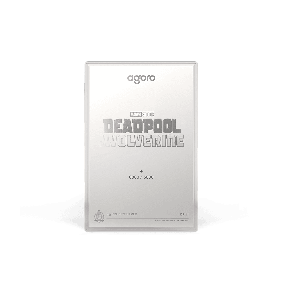 Agoro Deadpool 5g silver foil inscription side, Marvel Studios Deadpool & Wolverine logo with a single star
