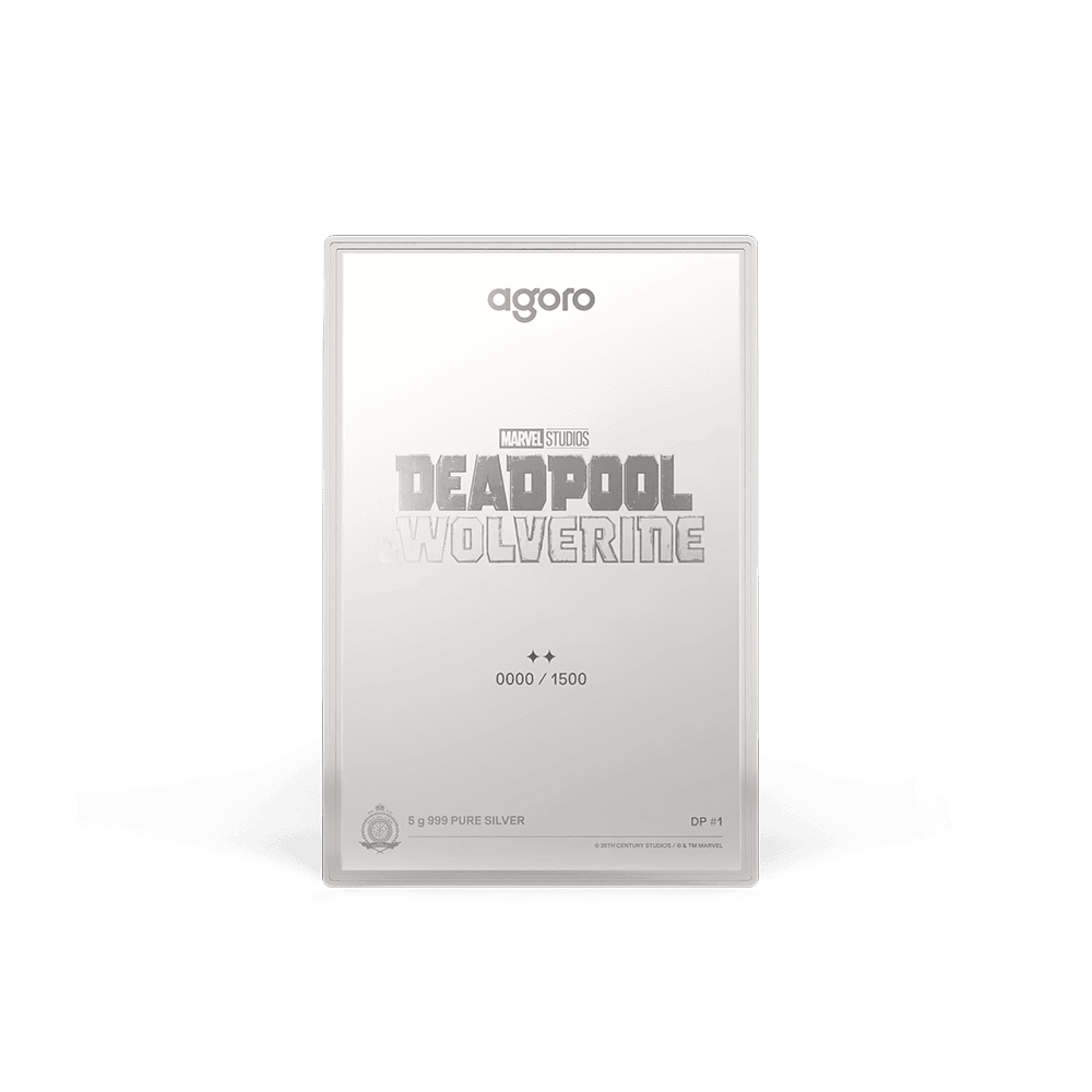 Agoro Deadpool 5g silver foil inscription side, Marvel Studios Deadpool & Wolverine logo with two stars