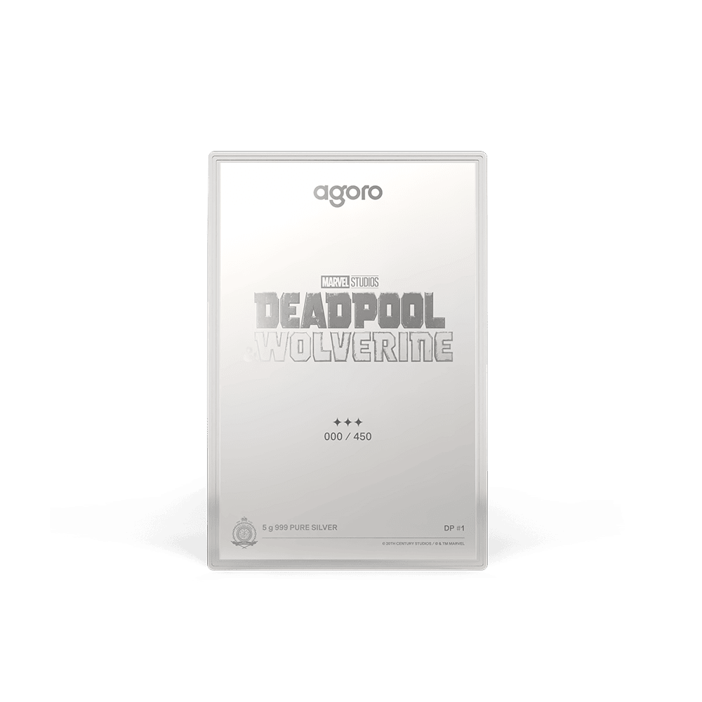 Agoro Deadpool 5g silver foil inscription side, Marvel Studios Deadpool & Wolverine logo with three stars