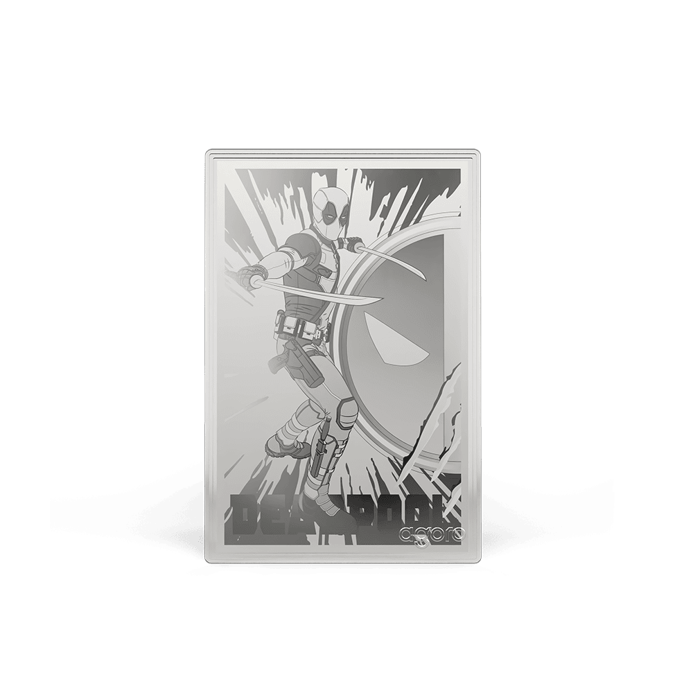 Agoro Deadpool 5g silver foil, engraved Deadpool with two katanas before a large mask emblem