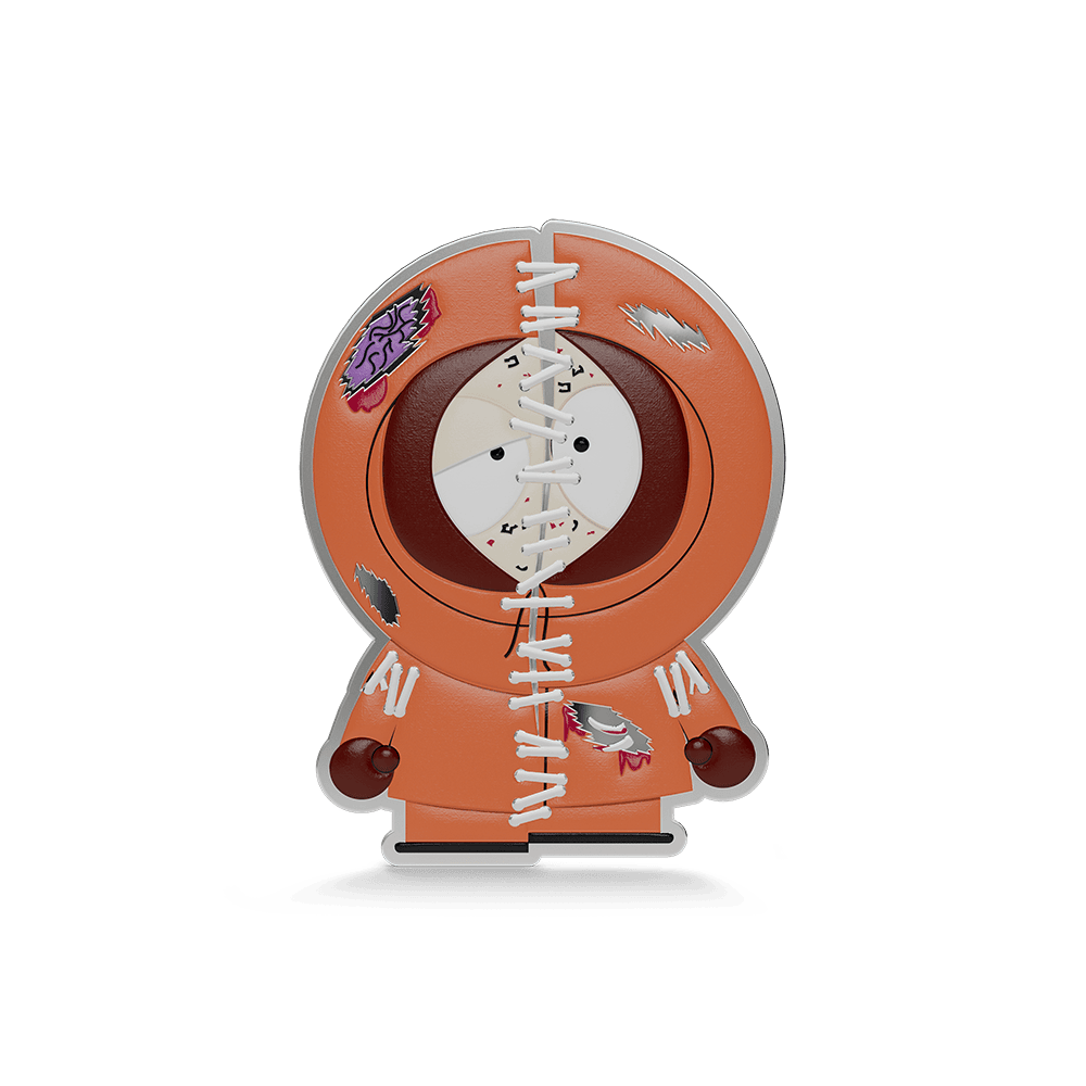 Trick-or-Treat Kenny 1/3 oz silver collectible reverse, zombie Kenny stitched down the middle