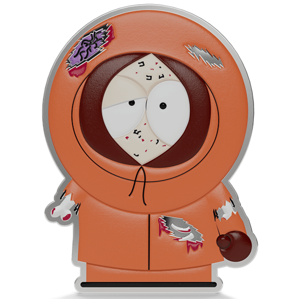 Trick-or-Treat Kenny 1/3 oz shaped silver collectible reverse, colorized zombie Kenny with exposed brain