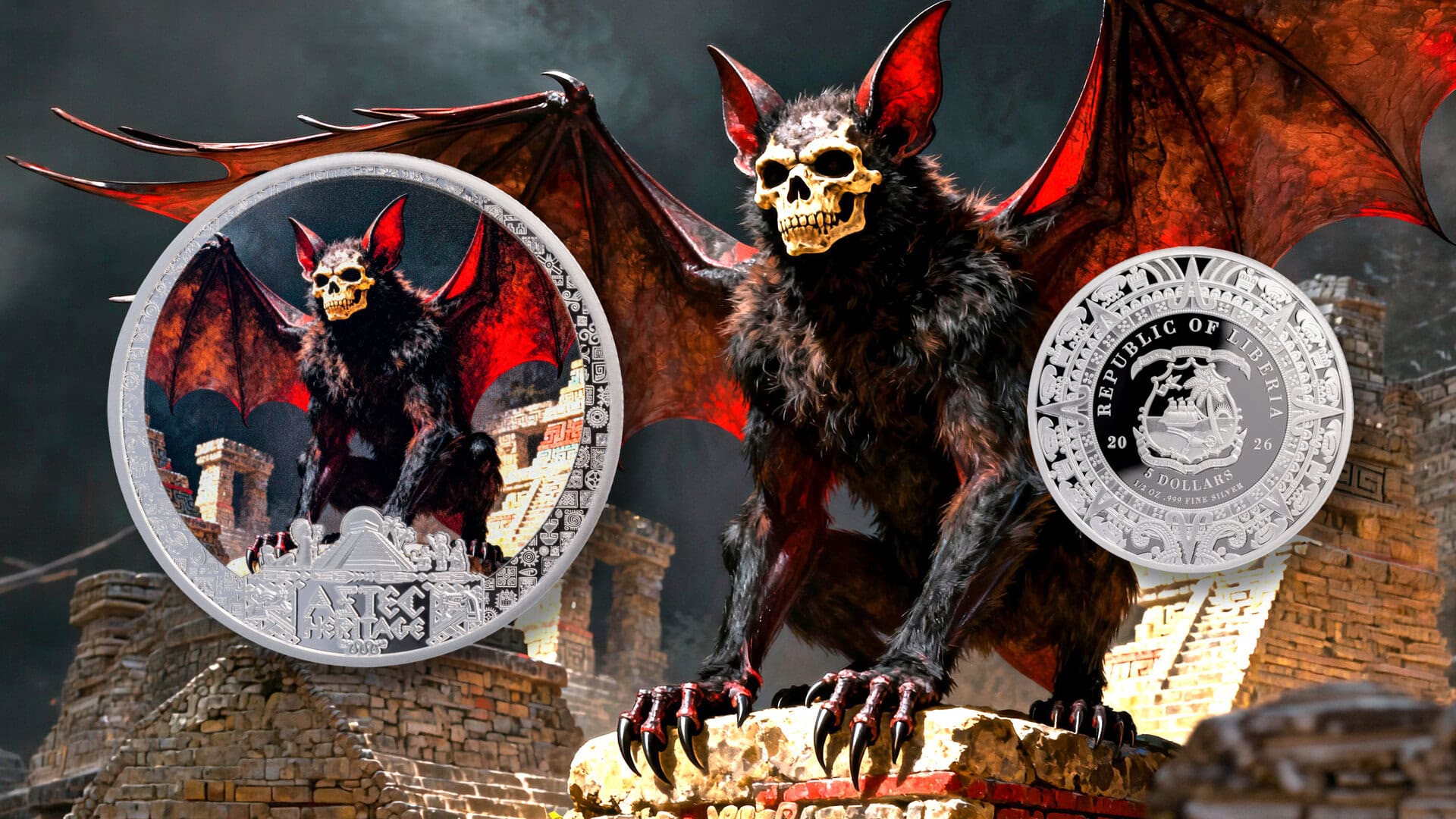 2026 Liberia Aztec Heritage Camazotz 1/2 oz Silver Colorized Coin - Image 7