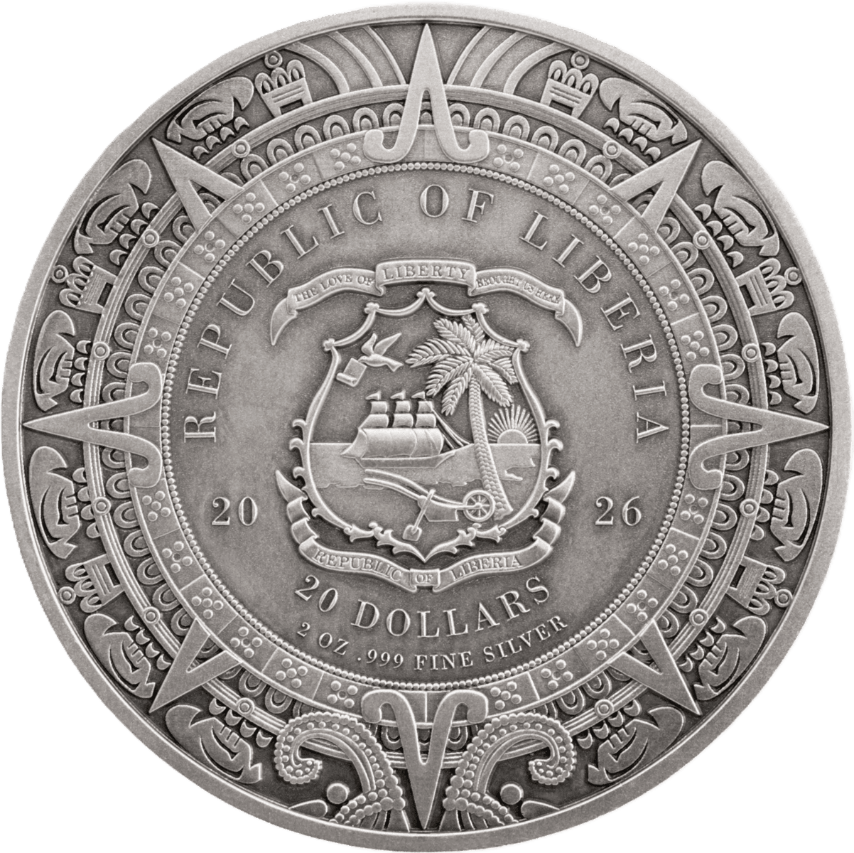 2026 Liberia Aztec Heritage Xipe Totec 2 oz Silver Colorized Coin - Image 2
