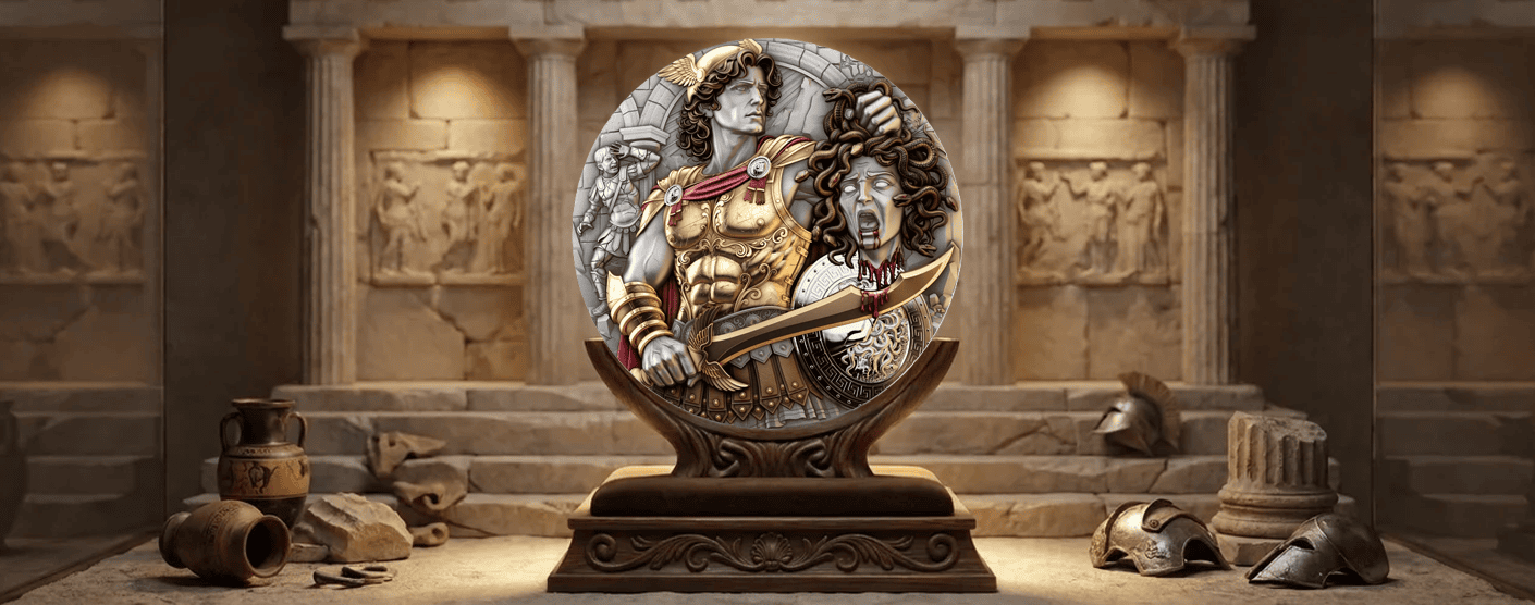 2026 Cameroon Perseus & Medusa 2 oz Silver Antiqued Coin with Selective Gilding