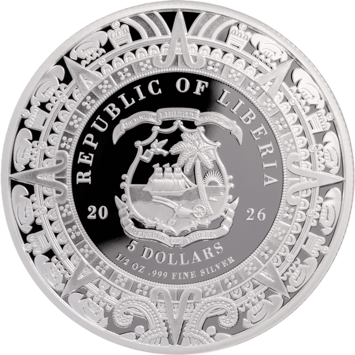 2026 Liberia Aztec Heritage Ītzpāpālōtl 1/2 oz Silver Proof Colorized Coin - Image 2