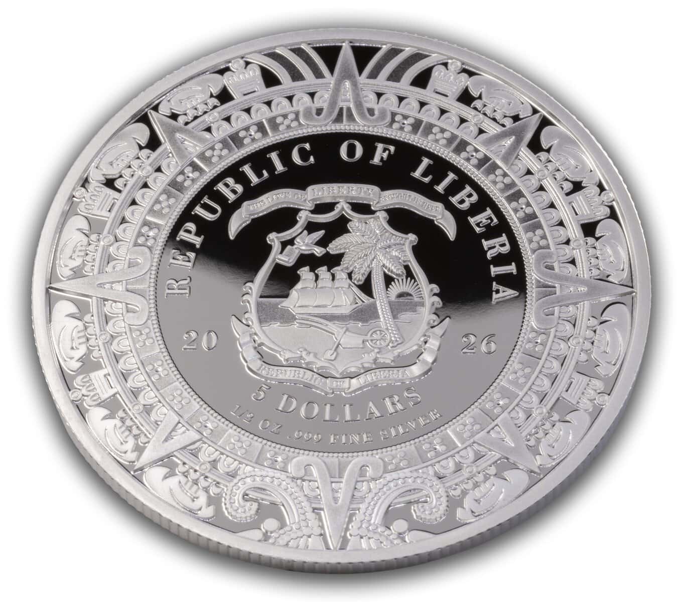2026 Liberia Aztec Heritage Ītzpāpālōtl 1/2 oz Silver Proof Colorized Coin - Image 5