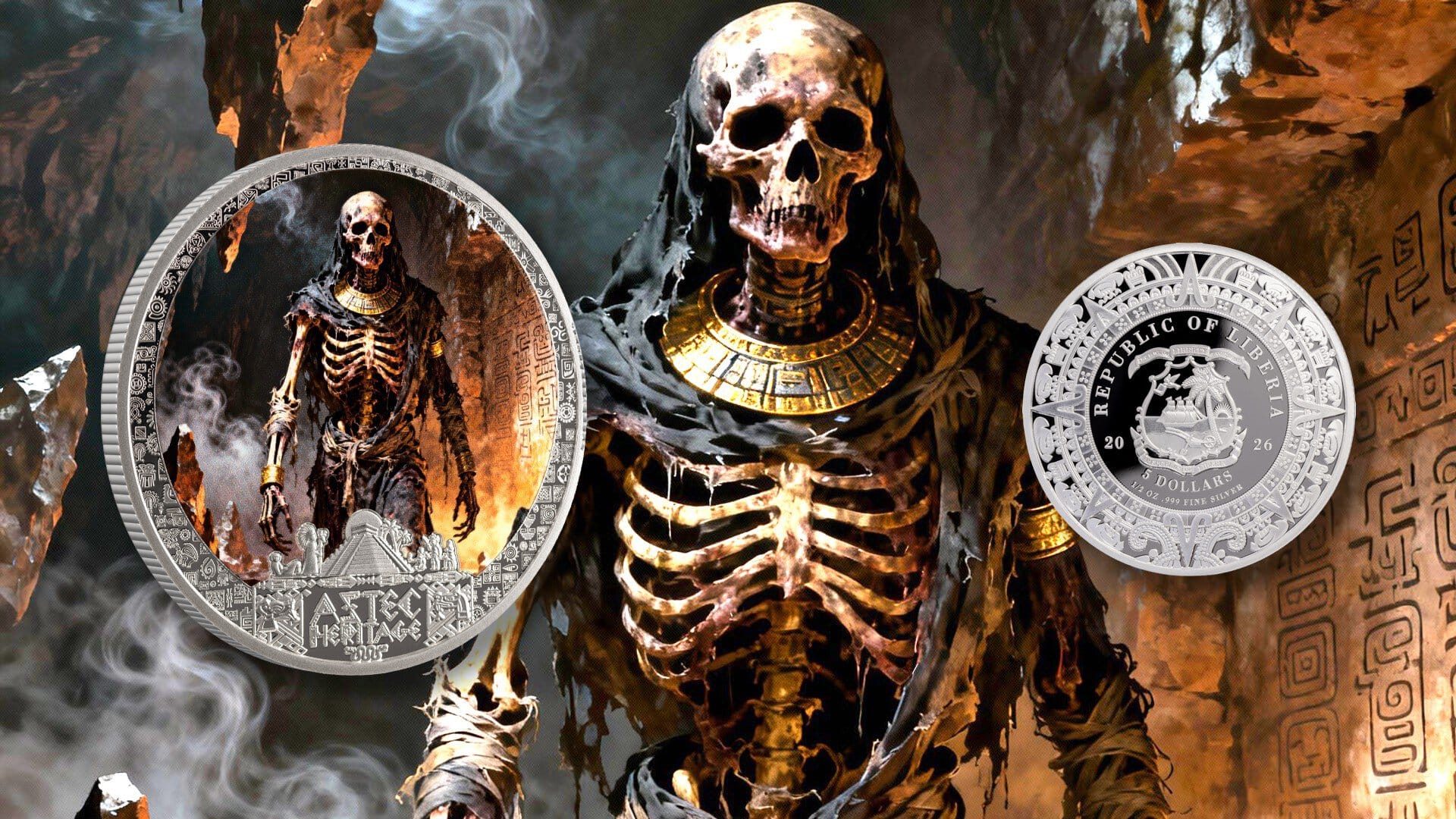 2026 Liberia Aztec Heritage Mictlāntēcutli 1/2 oz Silver Proof Colorized Coin - Image 7