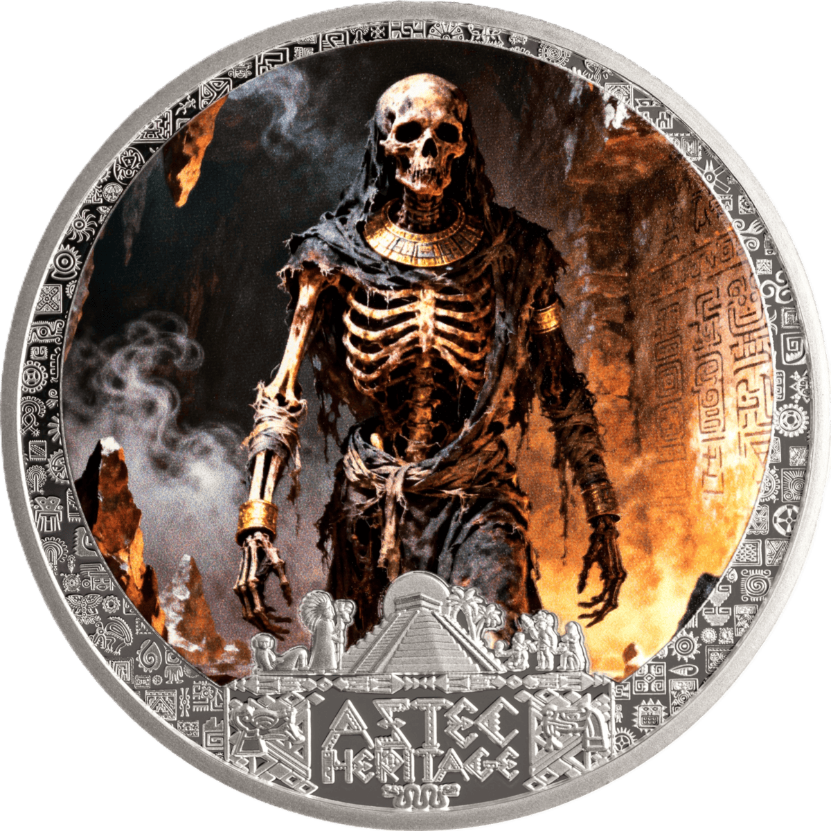 2026 Liberia Aztec Heritage Mictlāntēcutli 1/2 oz Silver Proof Colorized Coin