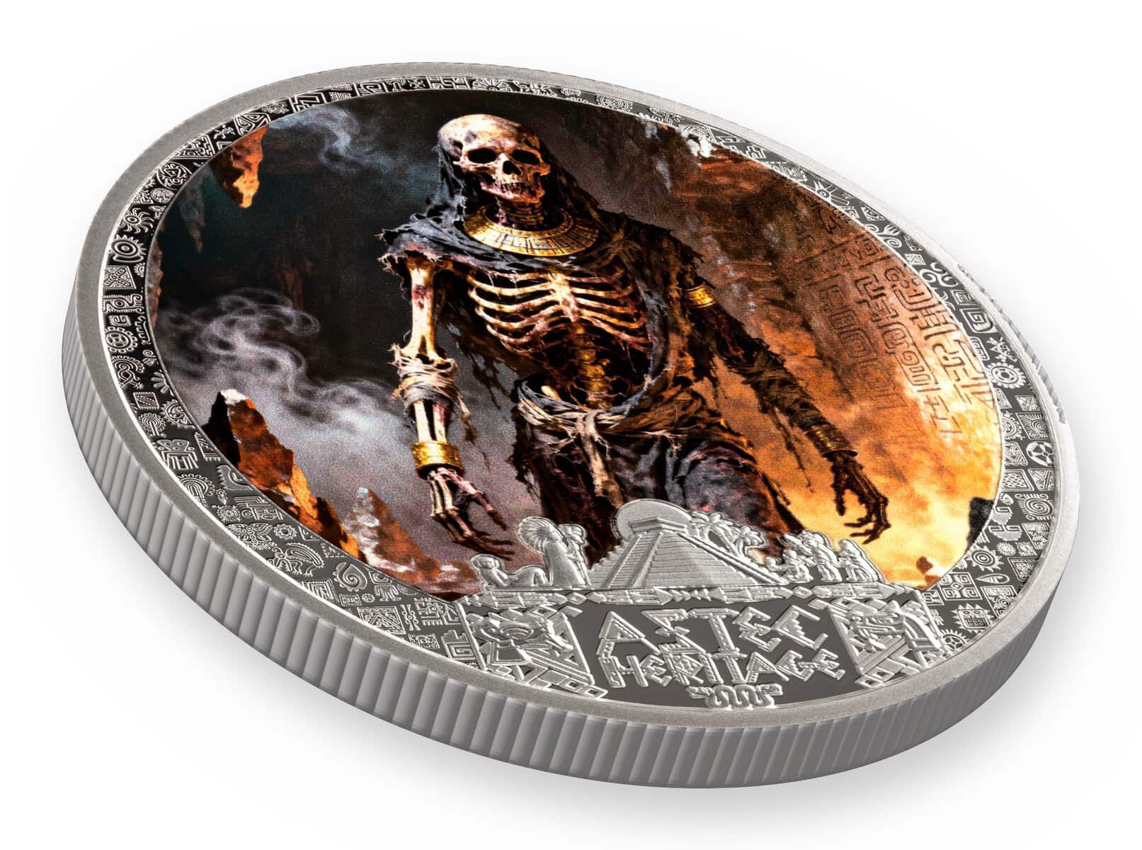 2026 Liberia Aztec Heritage Mictlāntēcutli 1/2 oz Silver Proof Colorized Coin - Image 4