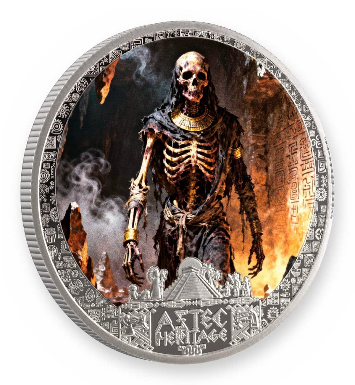 2026 Liberia Aztec Heritage Mictlāntēcutli 1/2 oz Silver Proof Colorized Coin - Image 3