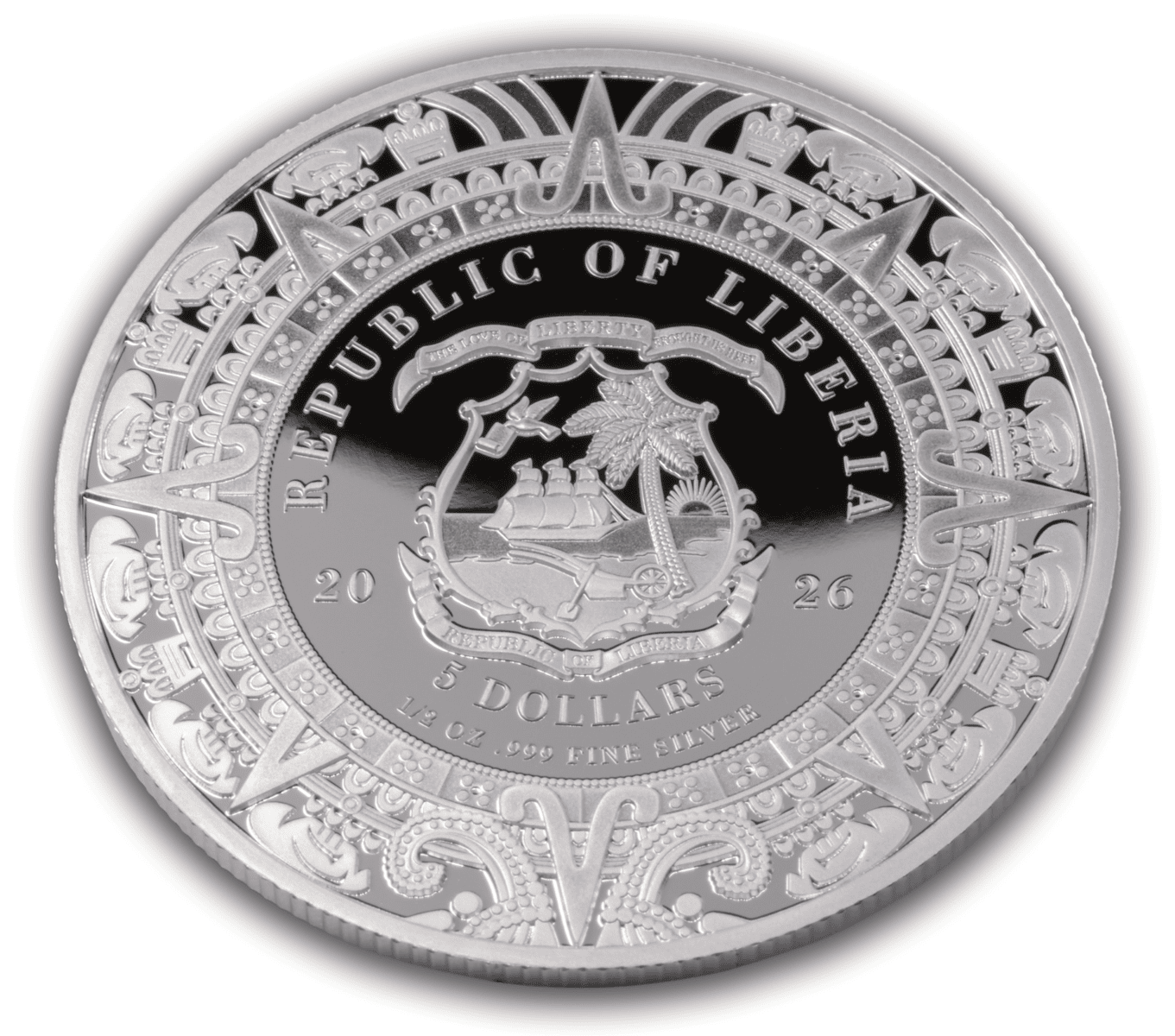 2026 Liberia Aztec Heritage Tezcatlipoca 1/2 oz Silver Proof Colorized Coin - Image 5