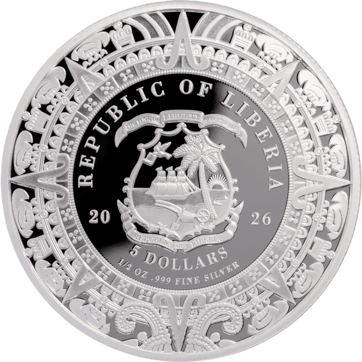2026 Liberia Aztec Heritage Tezcatlipoca 1/2 oz Silver Proof Colorized Coin - Image 2