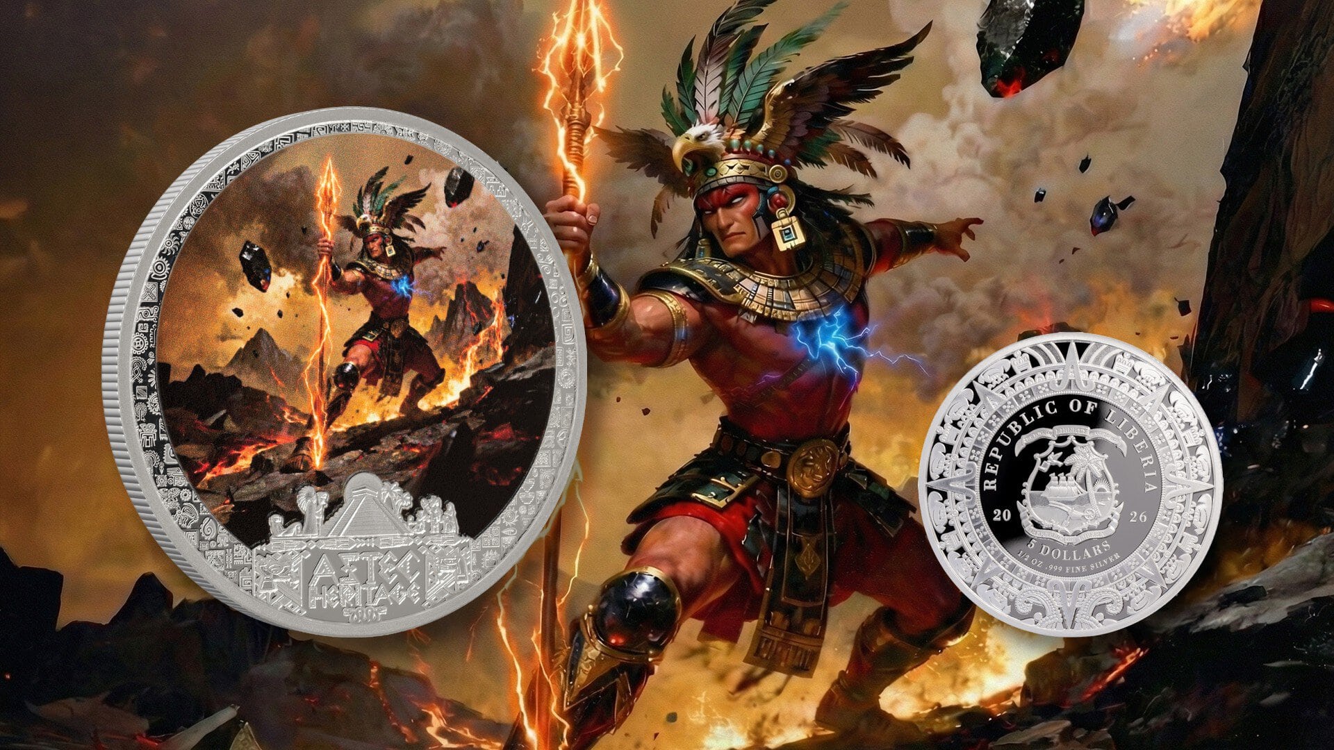 2026 Liberia Aztec Heritage Tezcatlipoca 1/2 oz Silver Proof Colorized Coin - Image 7