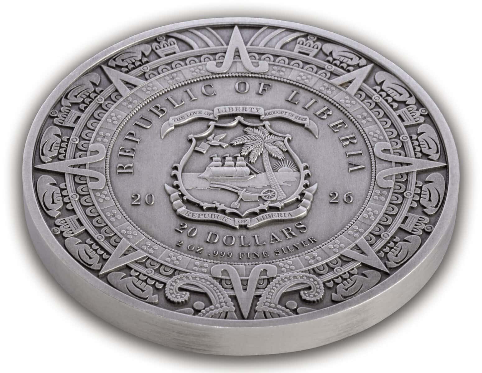 2026 Liberia Aztec Heritage Xiuhtecuhtli 2 oz Silver Antiqued Colorized Coin - Image 7