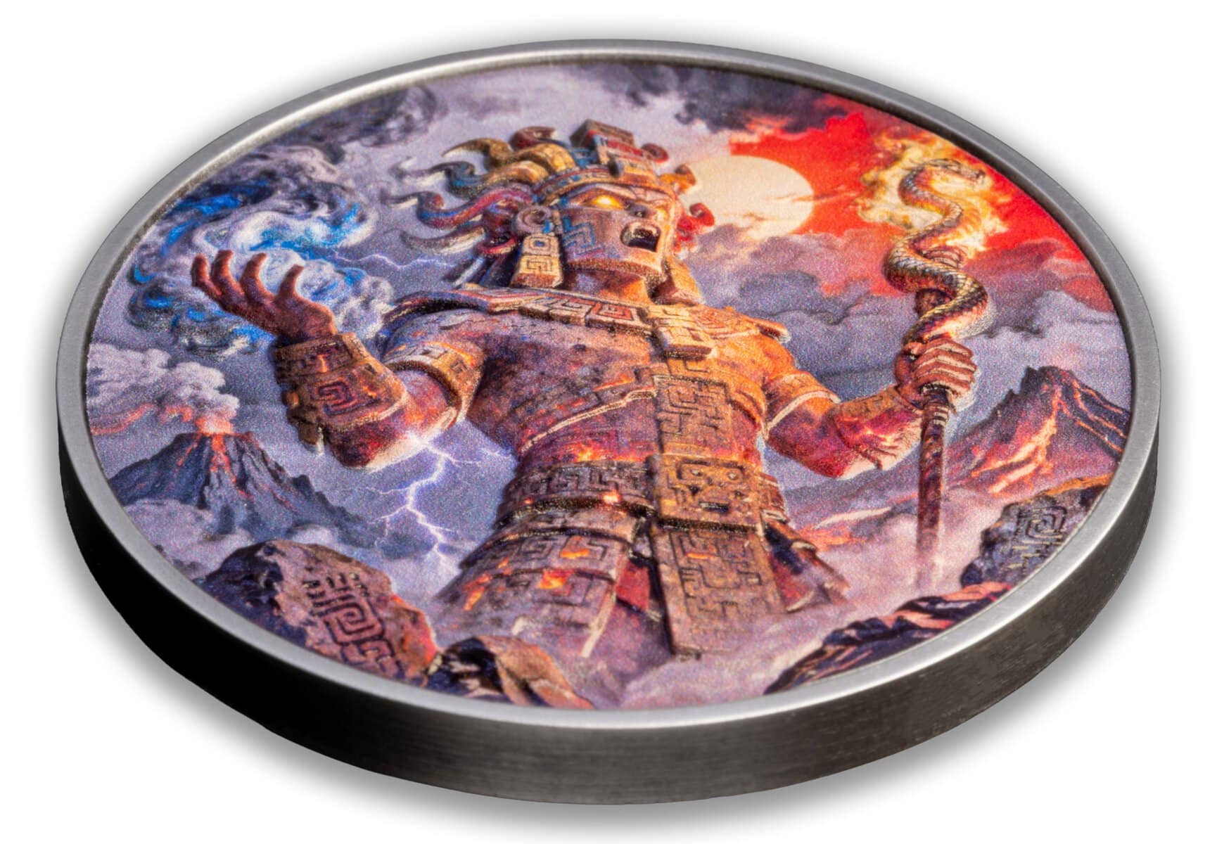 2026 Liberia Aztec Heritage Xiuhtecuhtli 2 oz Silver Antiqued Colorized Coin - Image 5